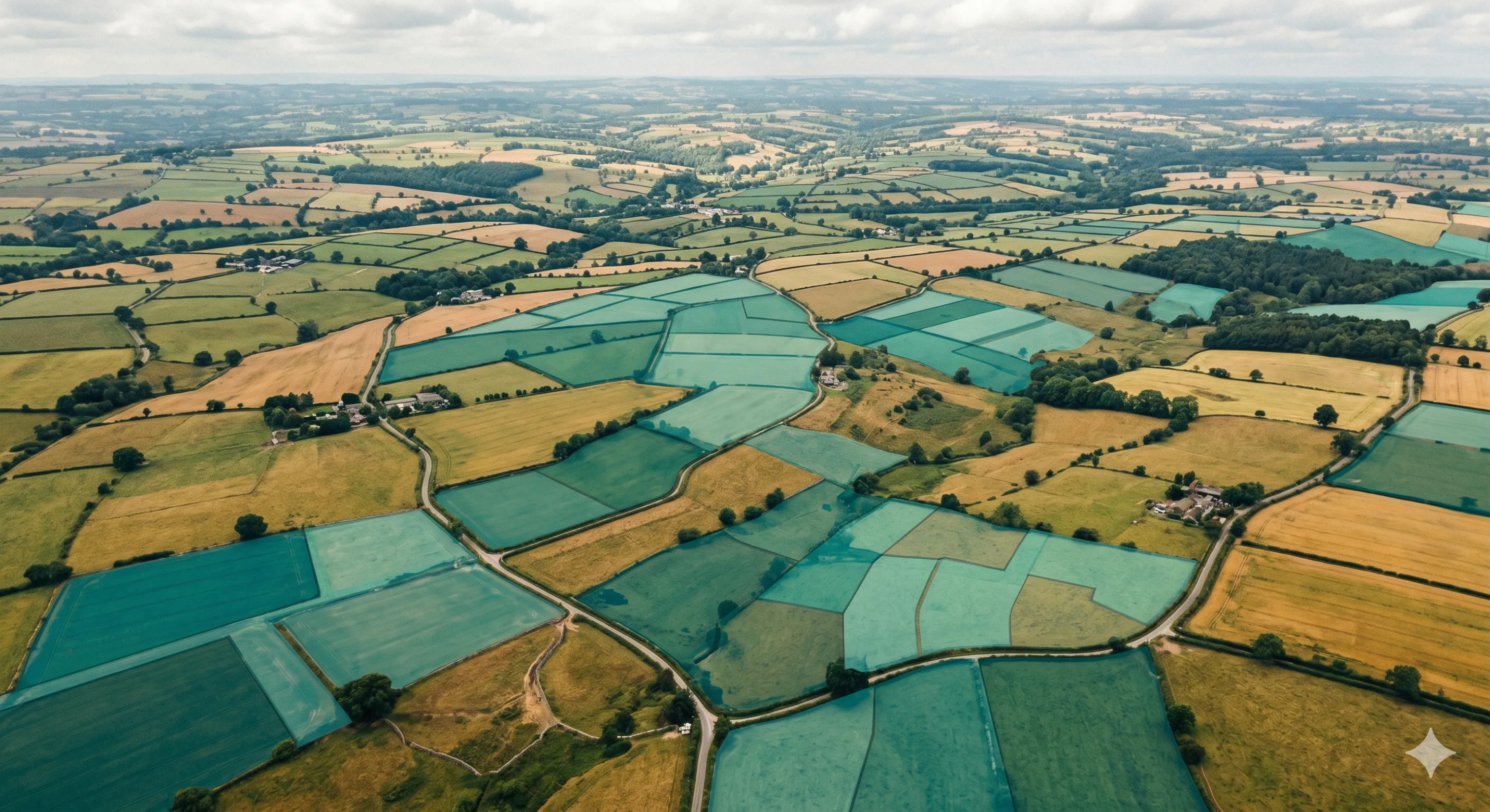 Patchwork fields divided by hedgerows, illustrating how boundaries determine access